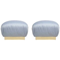 Pair of Karl Springer Style Soufflé Poufs or Stools