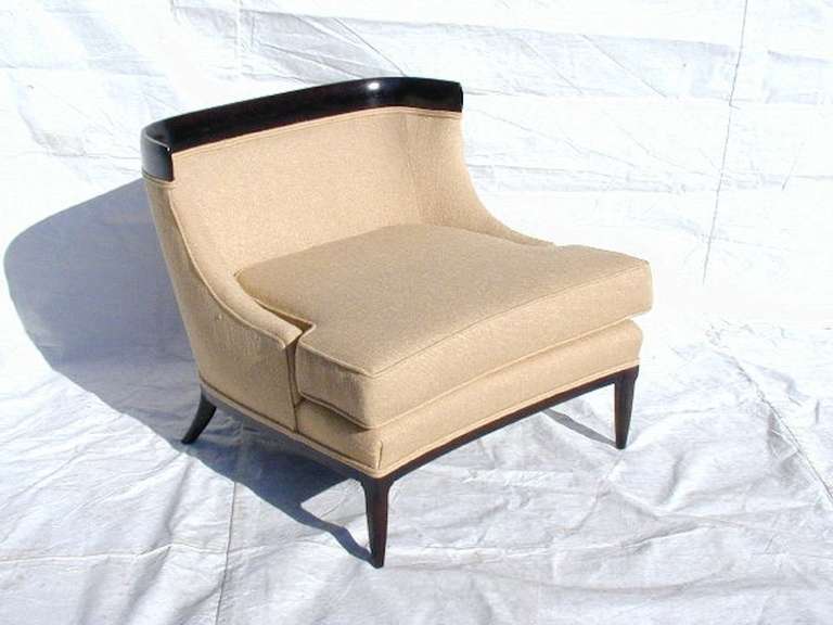 Tomlinson sophisticate slipper chair. Pair sold. A third that is the same design is available and another single that is similar but lower is as well.