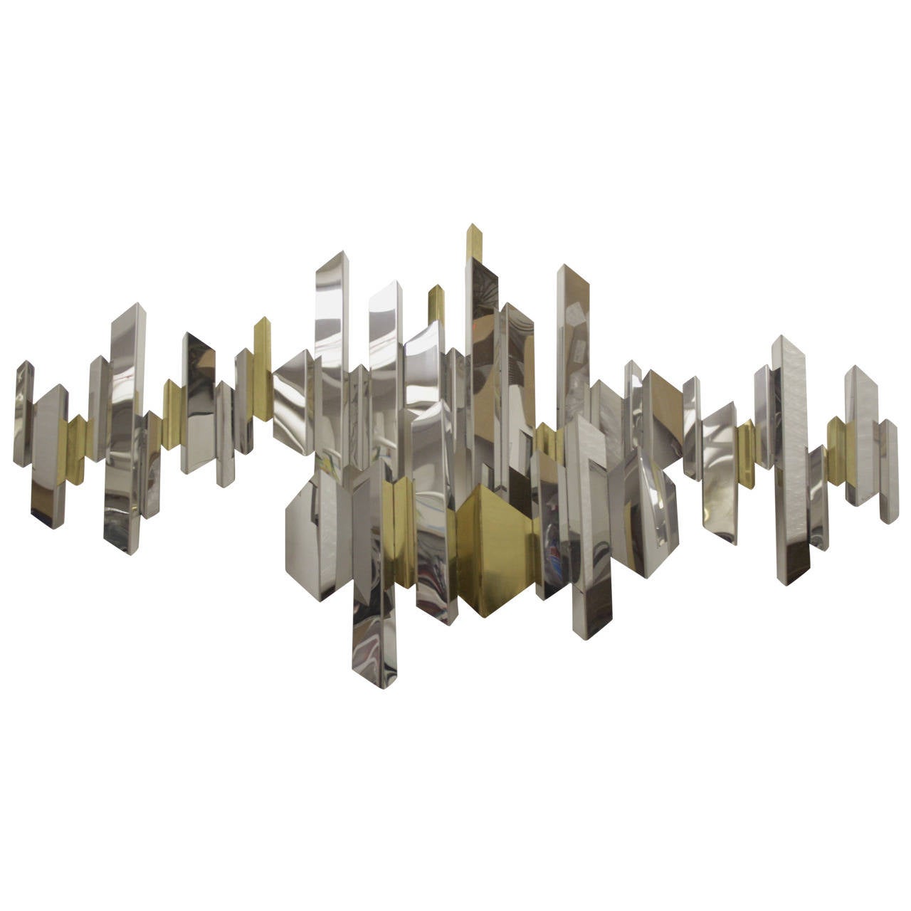 C. Jere Cityscape Abstract Art Wall Sculpture in Brass and Chrome at