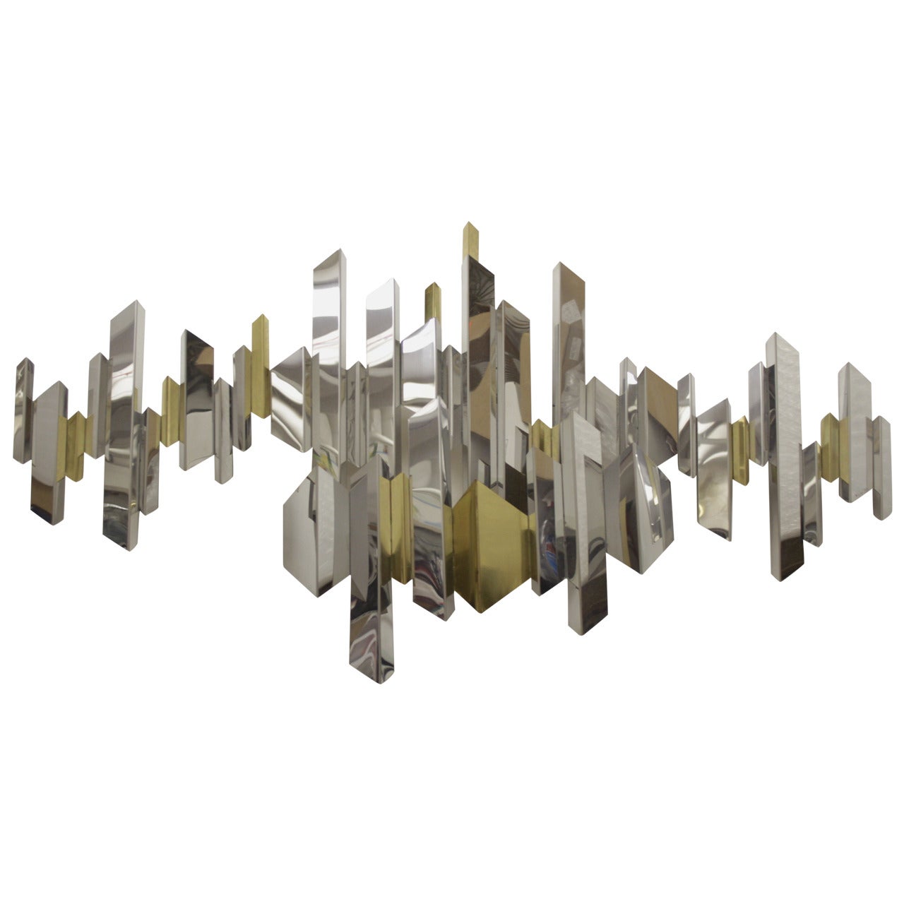 C. Jere Cityscape Abstract Art Wall Sculpture in Brass and Chrome