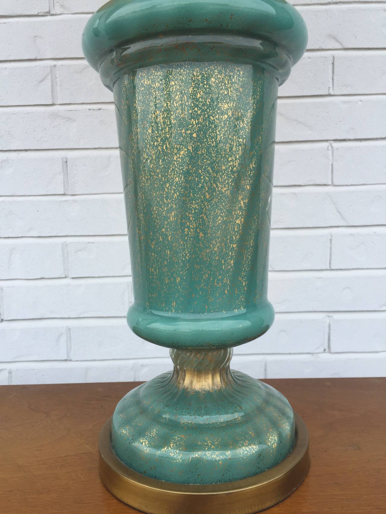 Mid-Century Modern Paul Hansen Aqua and Gold Fleck Murano Table Lamp