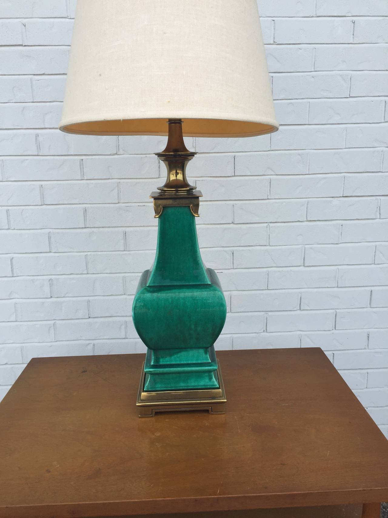 Mid-20th Century Midcentury Chinoiserie Ceramic and Brass Table Lamp by Stiffel