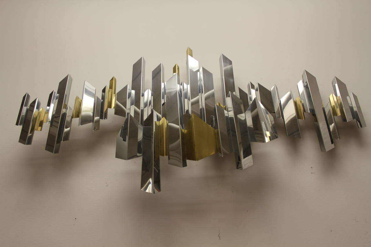 C. Jere Cityscape Abstract Art Wall Sculpture in Brass and Chrome 1