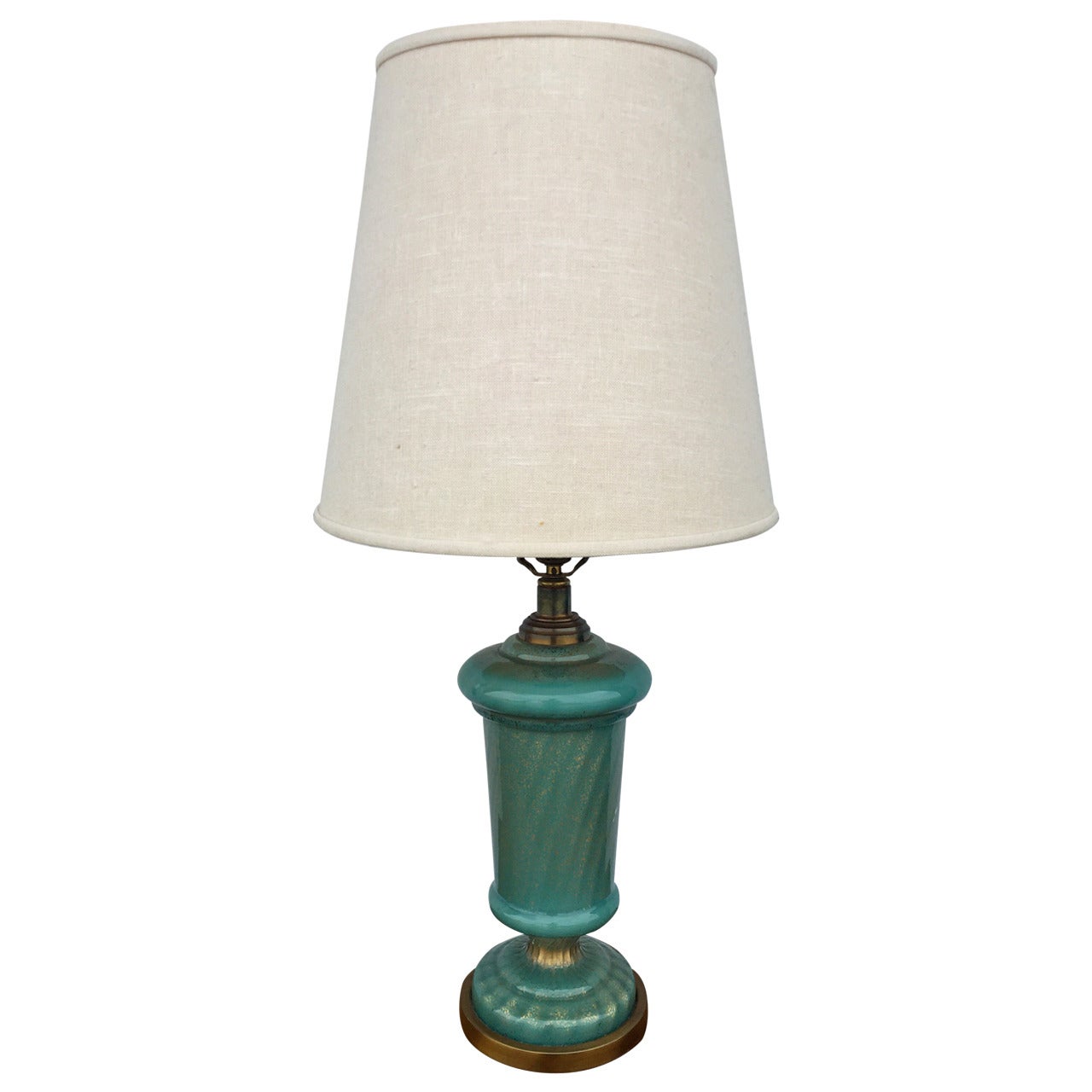 Paul Hansen Aqua and Gold Fleck Murano Table Lamp