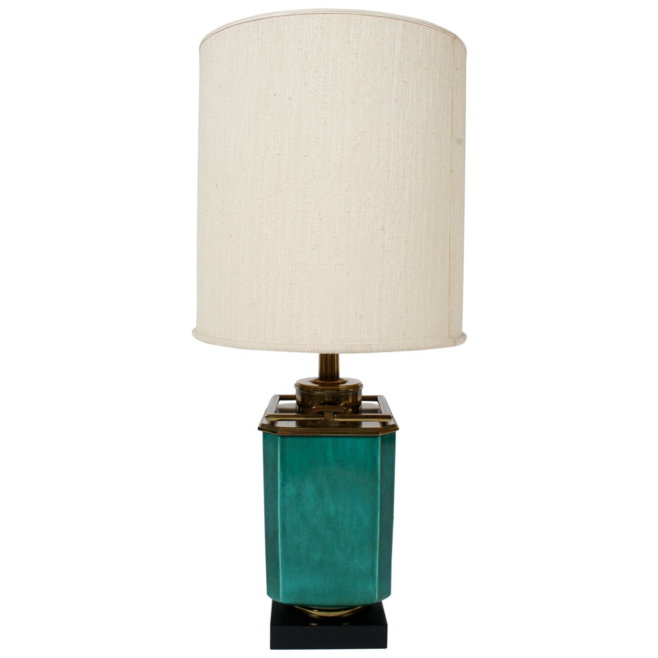 Grande lampe de bureau de style asiatique en céramique verte Stiffel avec accessoires en laiton