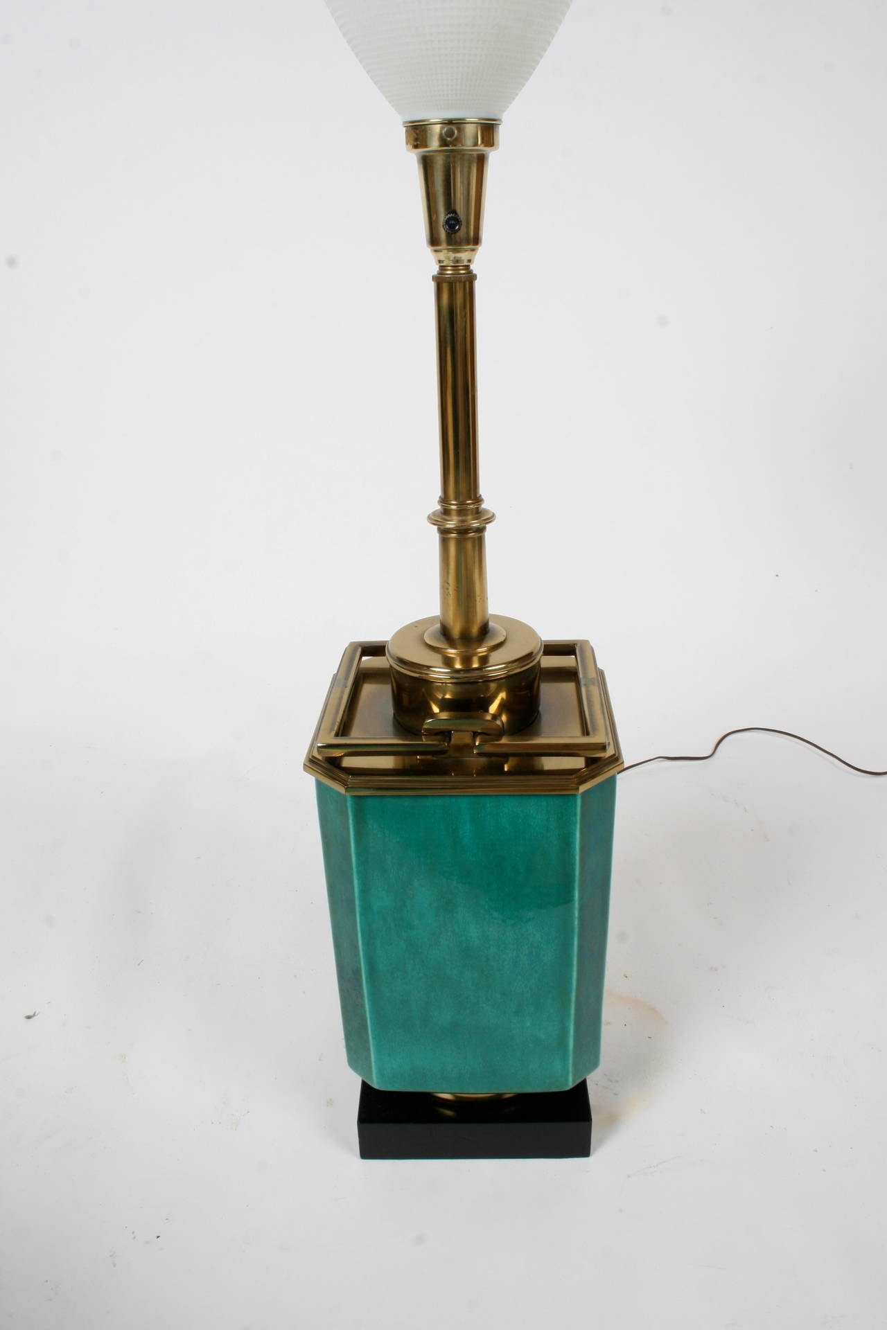 American Large Stiffel Green Ceramic Asian Style Table Lamp with Brass Fittings For Sale