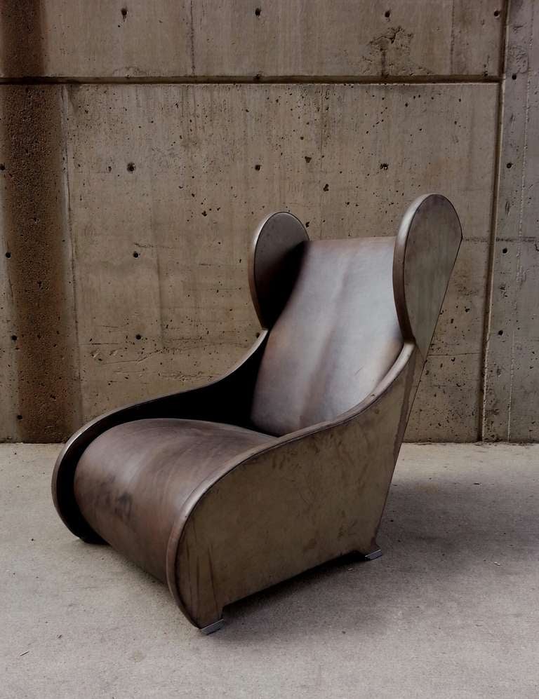 Leather Wingback Club Chair designed by Stanley Jay Friedman in 1980 for Bonaventure