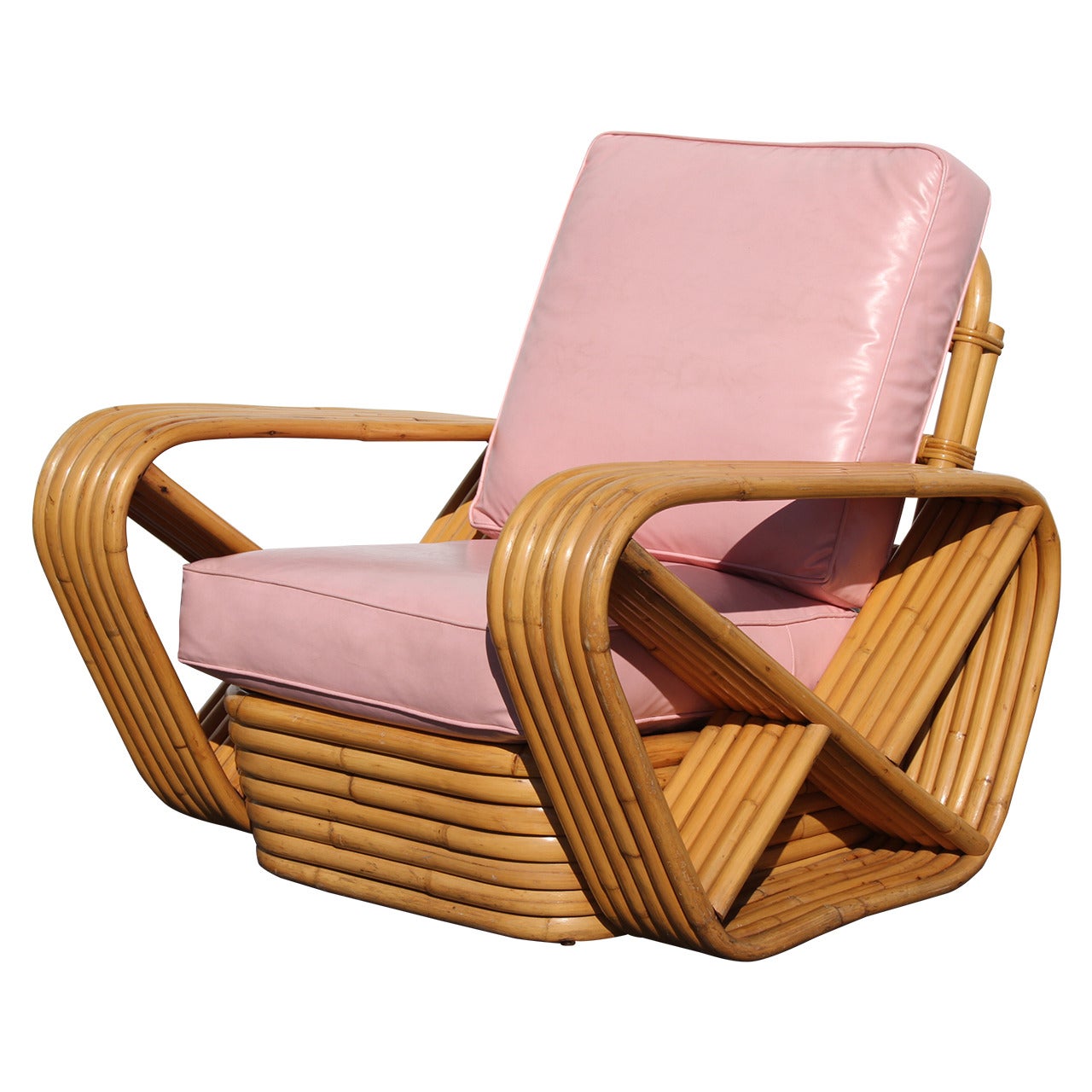 Paul Frankl Style Six Band Arm Rattan Lounge Chairs