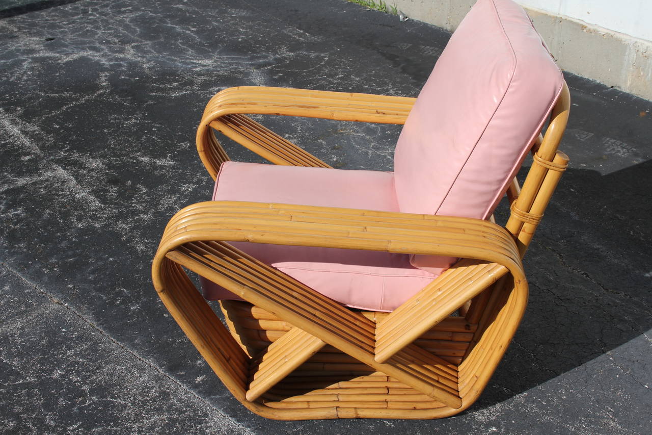 Paul Frankl Style Six Band Arm Rattan Lounge Chairs In Good Condition In St. Louis, MO