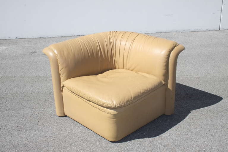 Modern 1970's Dennis Christiansen for Dunbar Gold Tone Leather Sofa Corner Wedge Chair For Sale