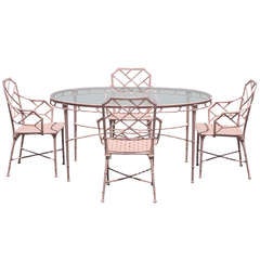 Chinese Chippendale Brown Jordan Patio Set 6 Chairs & Oval Table