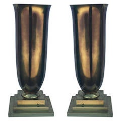 Pair of Art Deco Bronze and Brass Urns