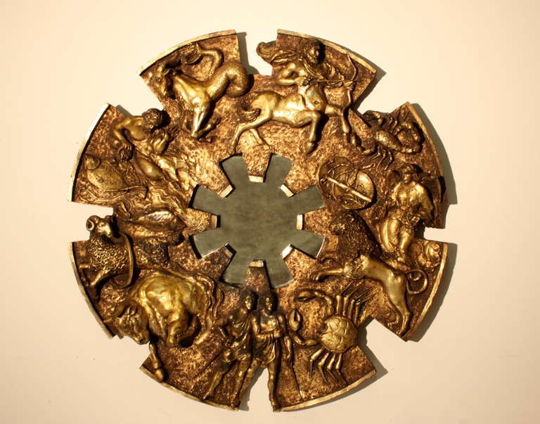 1970's Brutalist style Mirror with Zodiac motifs