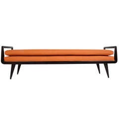 Midcentury Mahogany bench with Burnt Orange linen upholstery