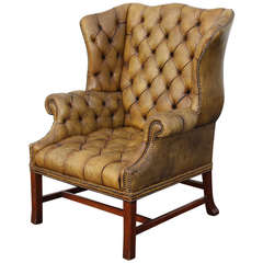 Grand Scale English Tufted Leather Wingback Chair