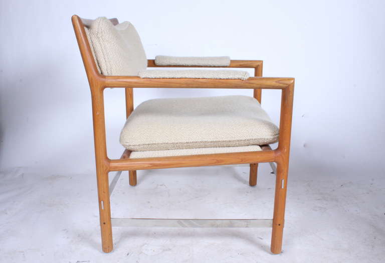 Mid-Century Modern 1970s Edward Wormley for Dunbar Ash with Aluminum Frame  Upholstered Armchair For Sale