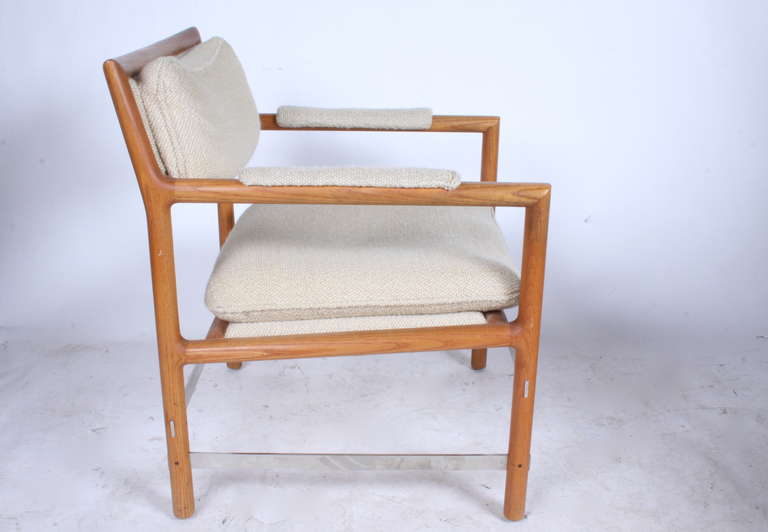 1970s Edward Wormley for Dunbar Ash with Aluminum Frame  Upholstered Armchair For Sale 2