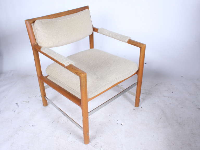 1970s Edward Wormley for Dunbar Ash with Aluminum Frame  Upholstered Armchair For Sale 1