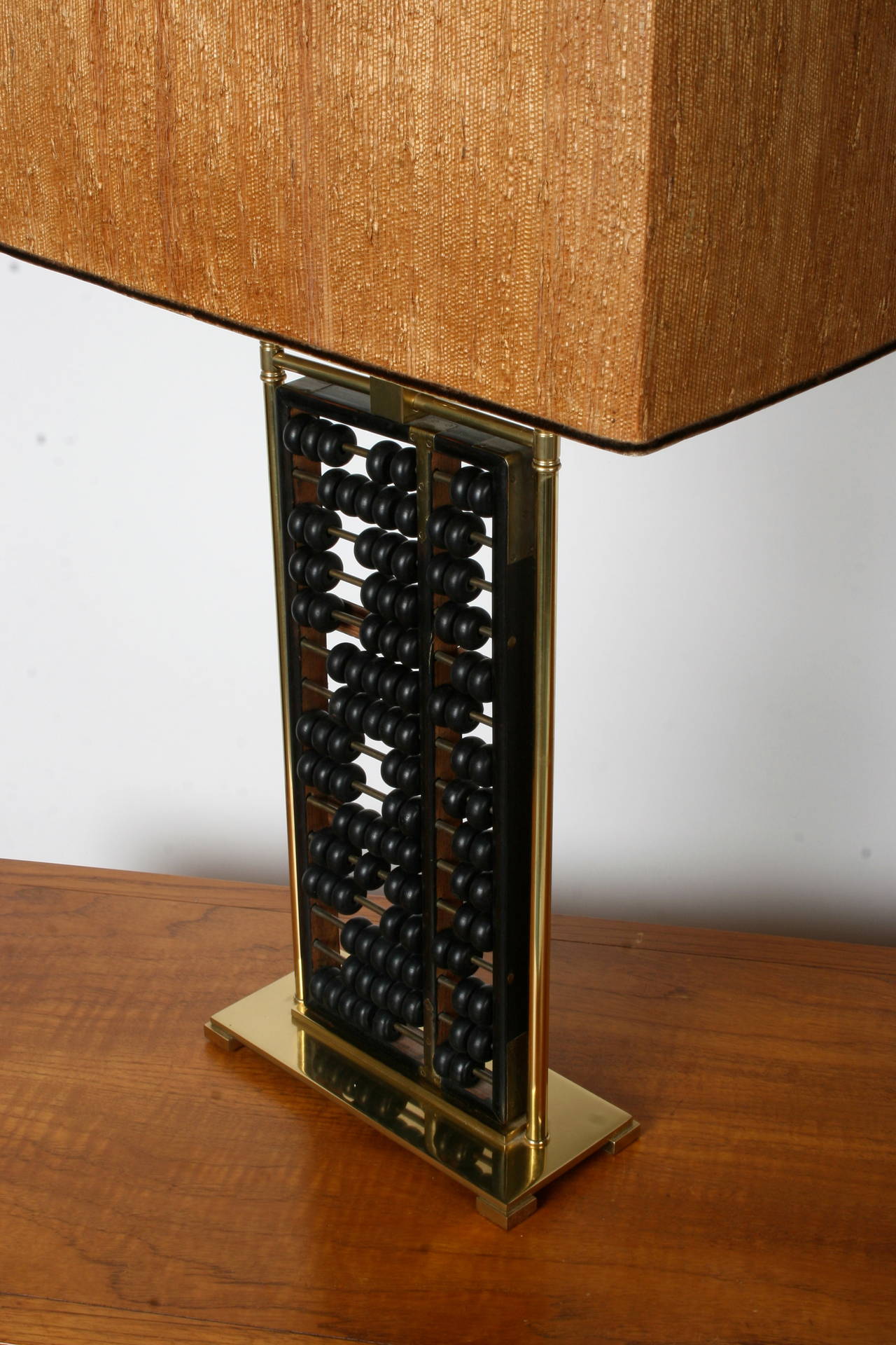 Vintage Mid Century Chinese Abacus Lamp with Brass Frame In Excellent Condition In St. Louis, MO