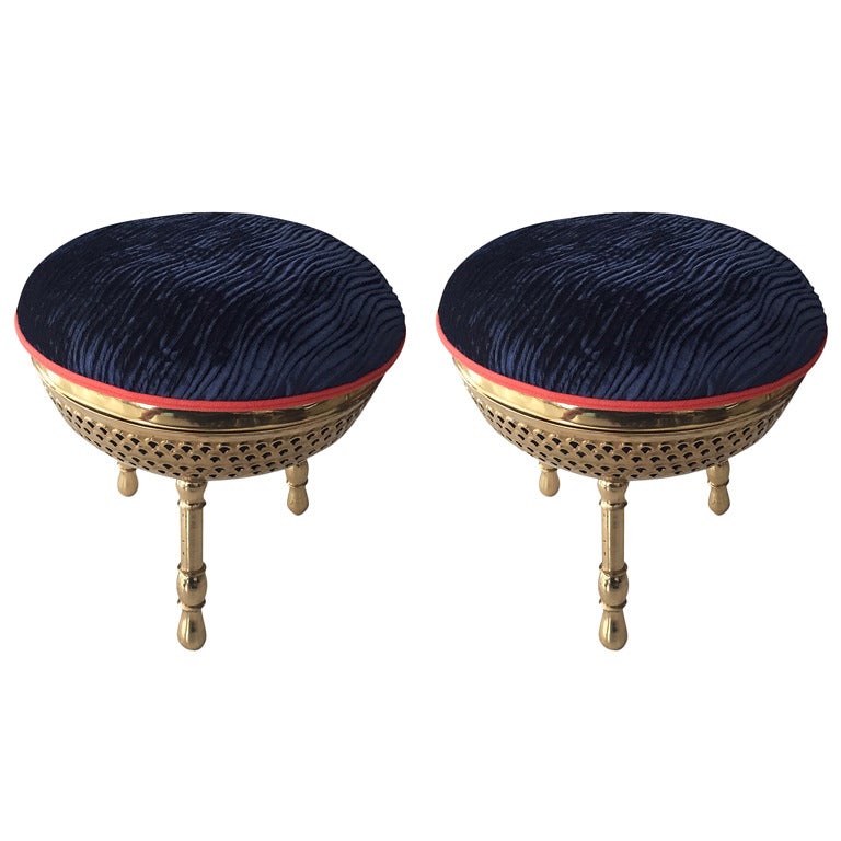 Pair of Vintage Brass Moroccan Stools