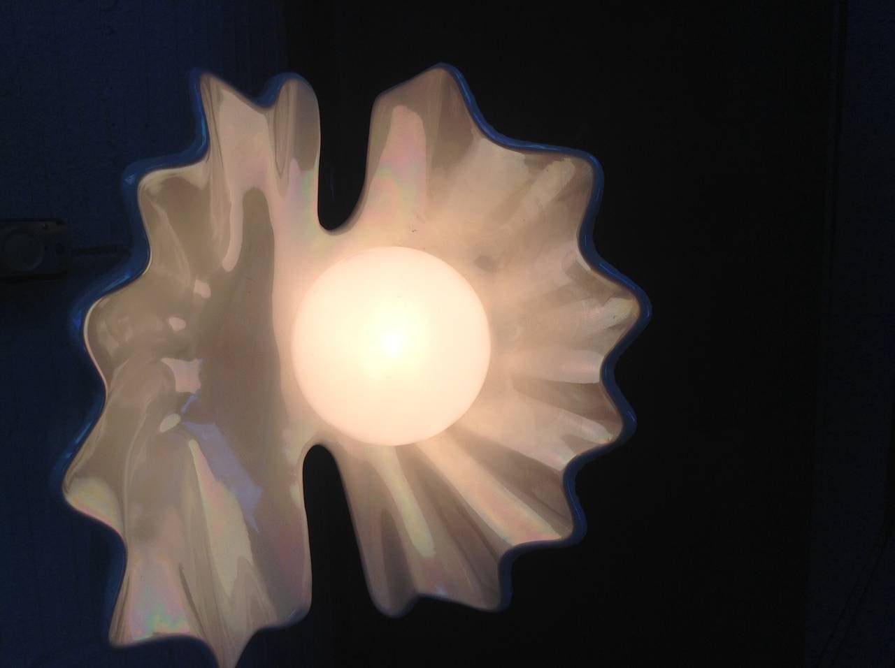 Hollywood Regency 1960s Clam Shell Lamp with Pearl Globe