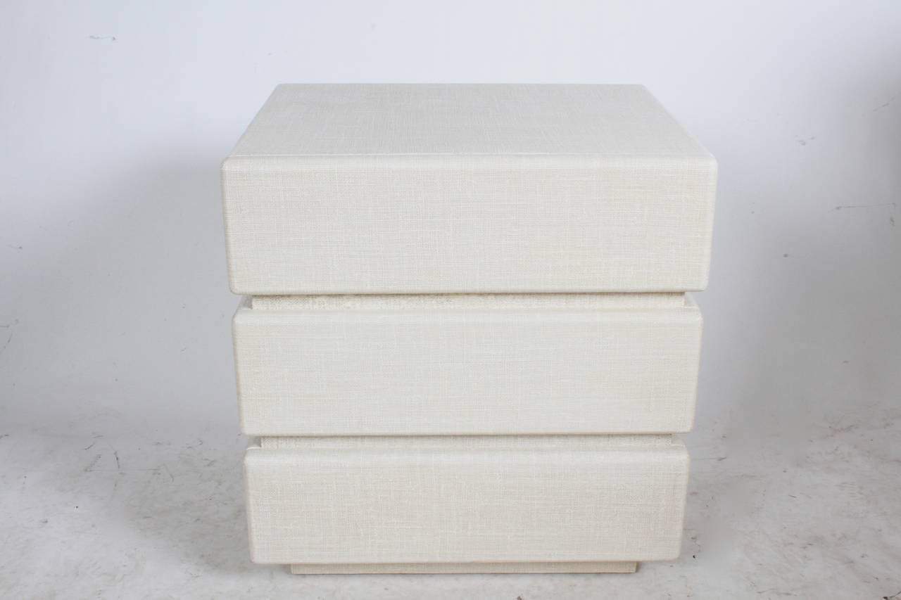 Pair of Custom Linen Wrapped Night Stands by Randolph & Hein 5