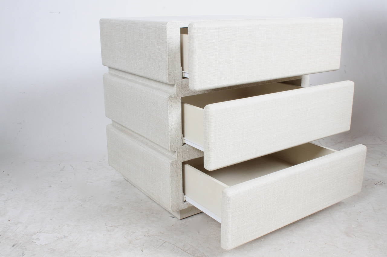 Modern Pair of Custom Linen Wrapped Night Stands by Randolph & Hein