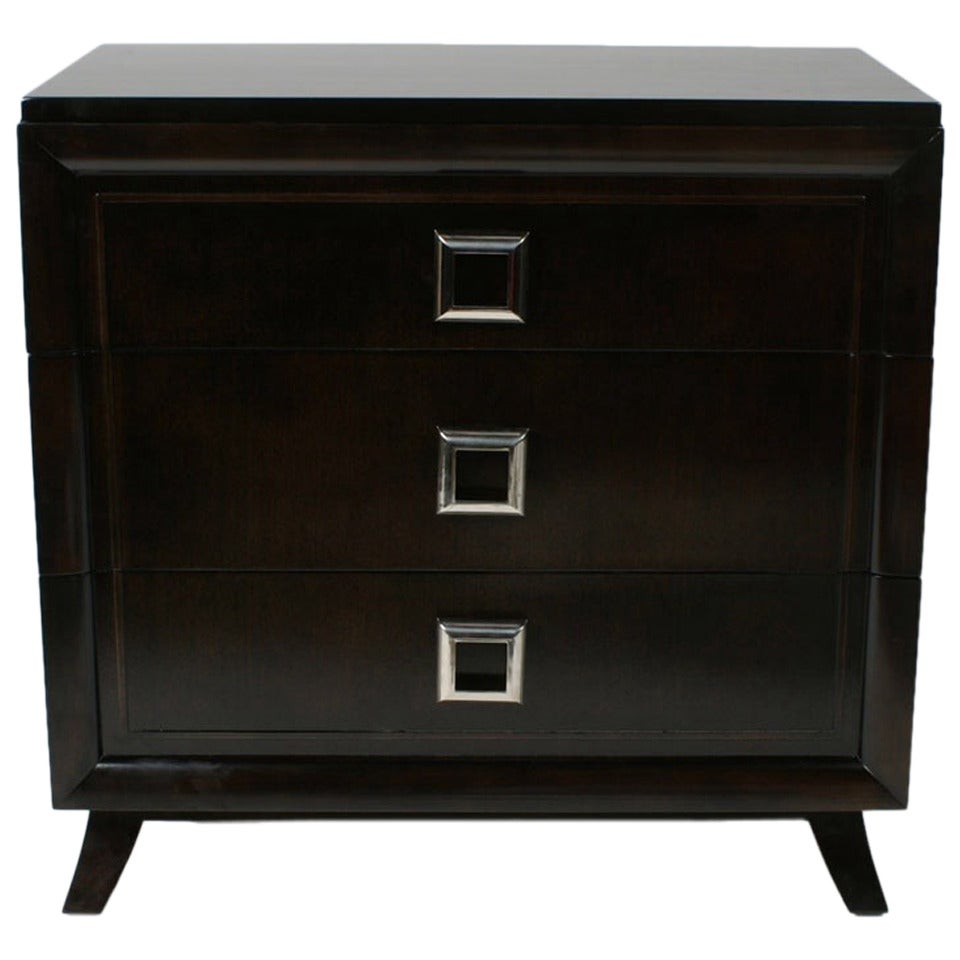 Chest of Drawers with Nickel Hardware and Splayed Legs For Sale