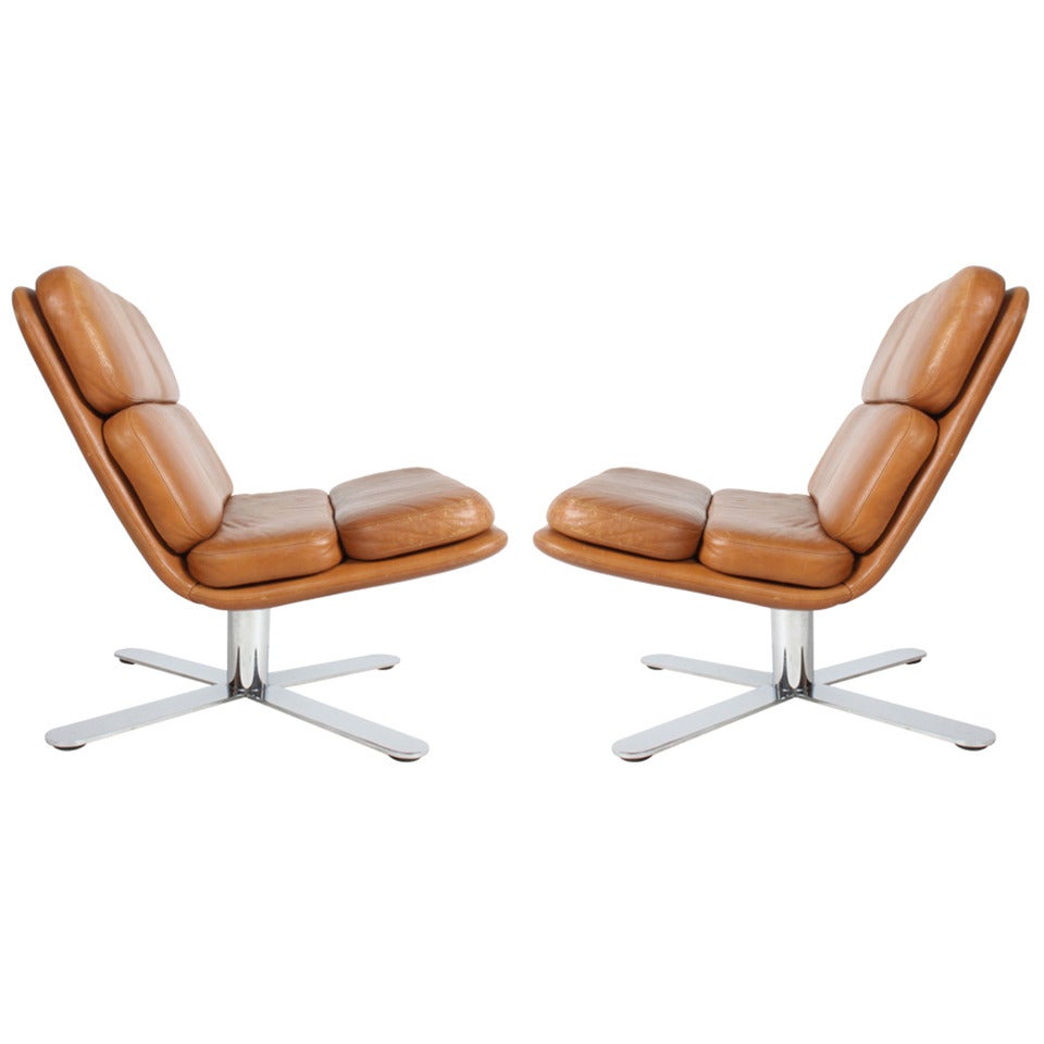 Pair of John Follis Leather Solo Chairs for Fortress