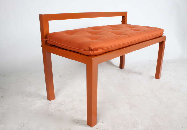 American 1970's lacquered bench with seat cushion