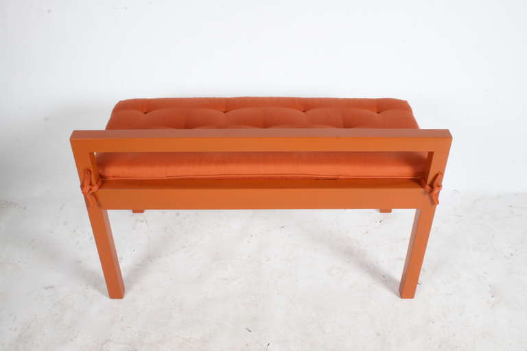 Wood 1970's lacquered bench with seat cushion