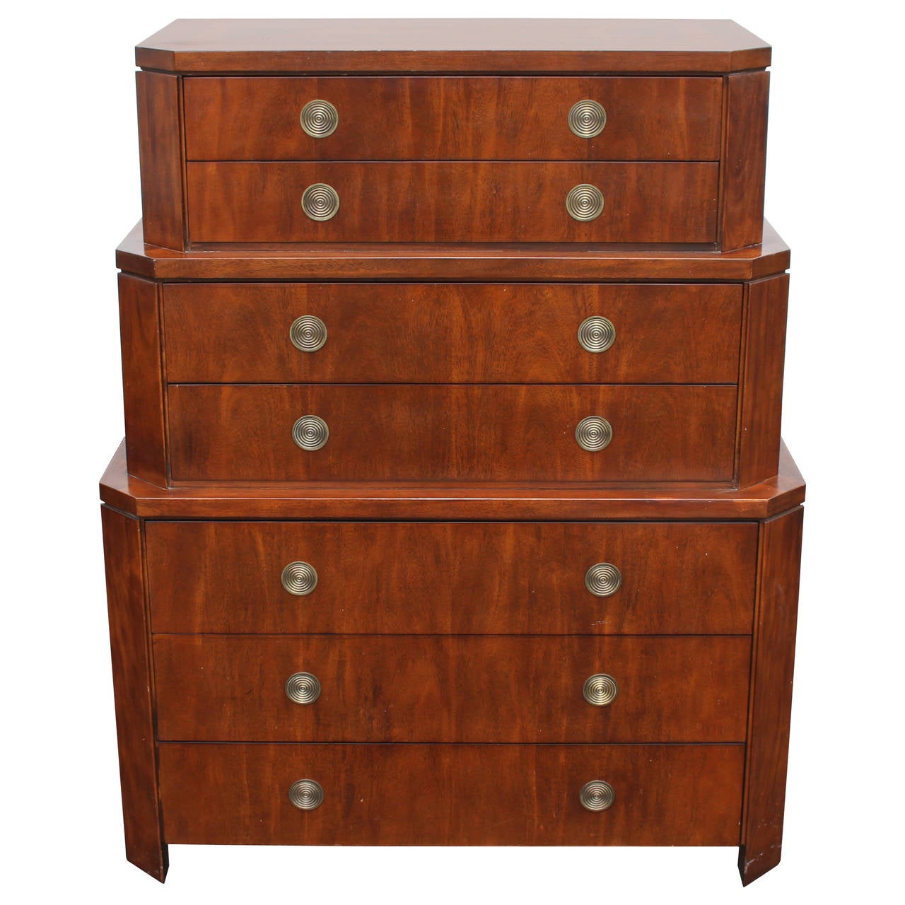 Charles Pfister Stepped Chest on Chest Dresser for Baker at 1stDibs