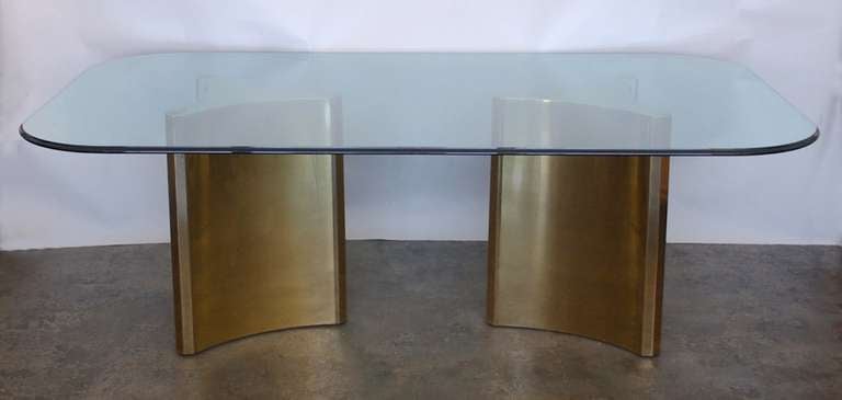 American Mastercraft double pedestal brass and glass Dining Table