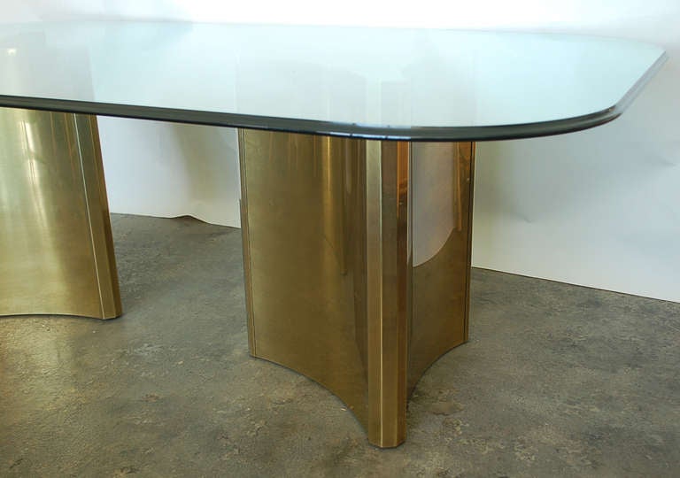 Mastercraft double pedestal brass and glass Dining Table