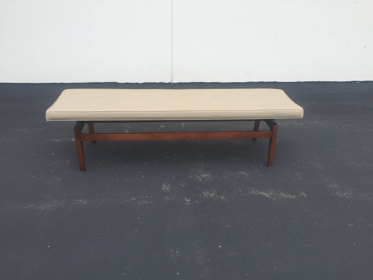 Custom Midcentury Style Walnut Base Bench In Excellent Condition In St. Louis, MO