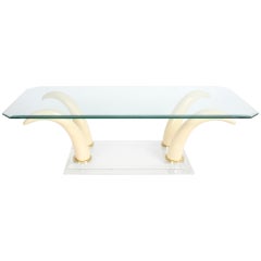 Faux Tusk Cocktail Table with Lucite Base and Glass Top