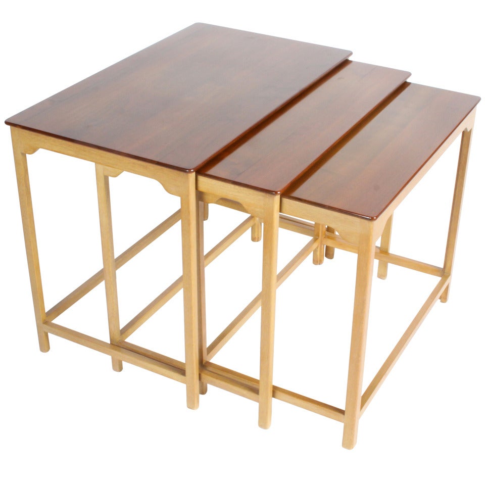 Edward Wormley for Dunbar Mid-Century Modern Three Nesting Tables in Sap Walnut