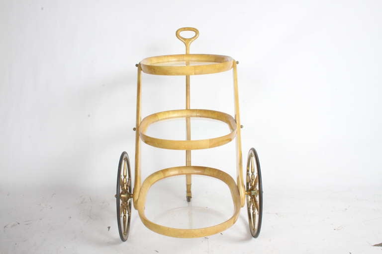 Aldo Tura Bar or Serving Cart in Lacquered Goatskin 2