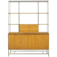 Paul Mccobb Bleached Mahogany with Brass Legs and Brass Framed Open Shelves