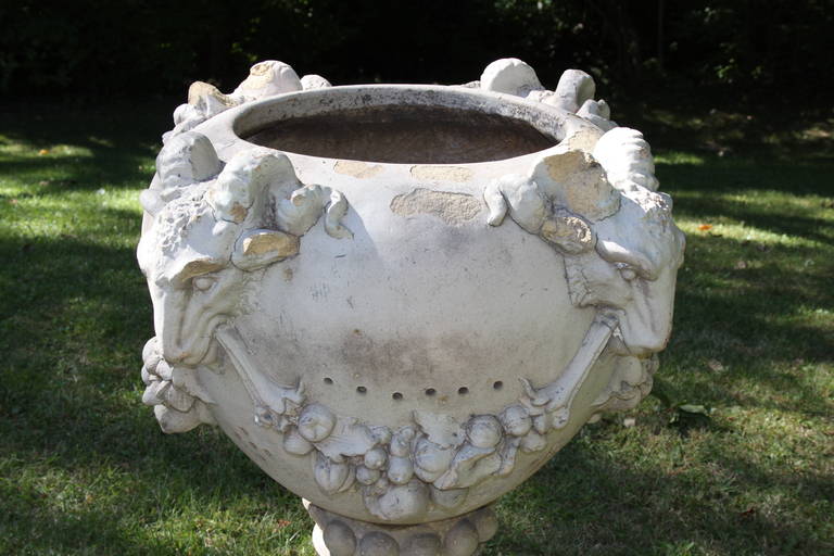Neoclassical 1920s Large-Scale Terra Cotta Garden Planter with Rams' Heads