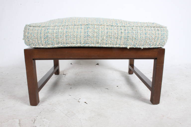Ottoman by Edward Wormley, mahogany base with upholstered top