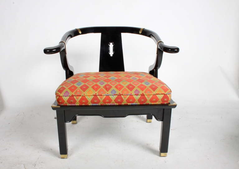 Black lacquered Chinese style chairs with brass accents by Century Furniture