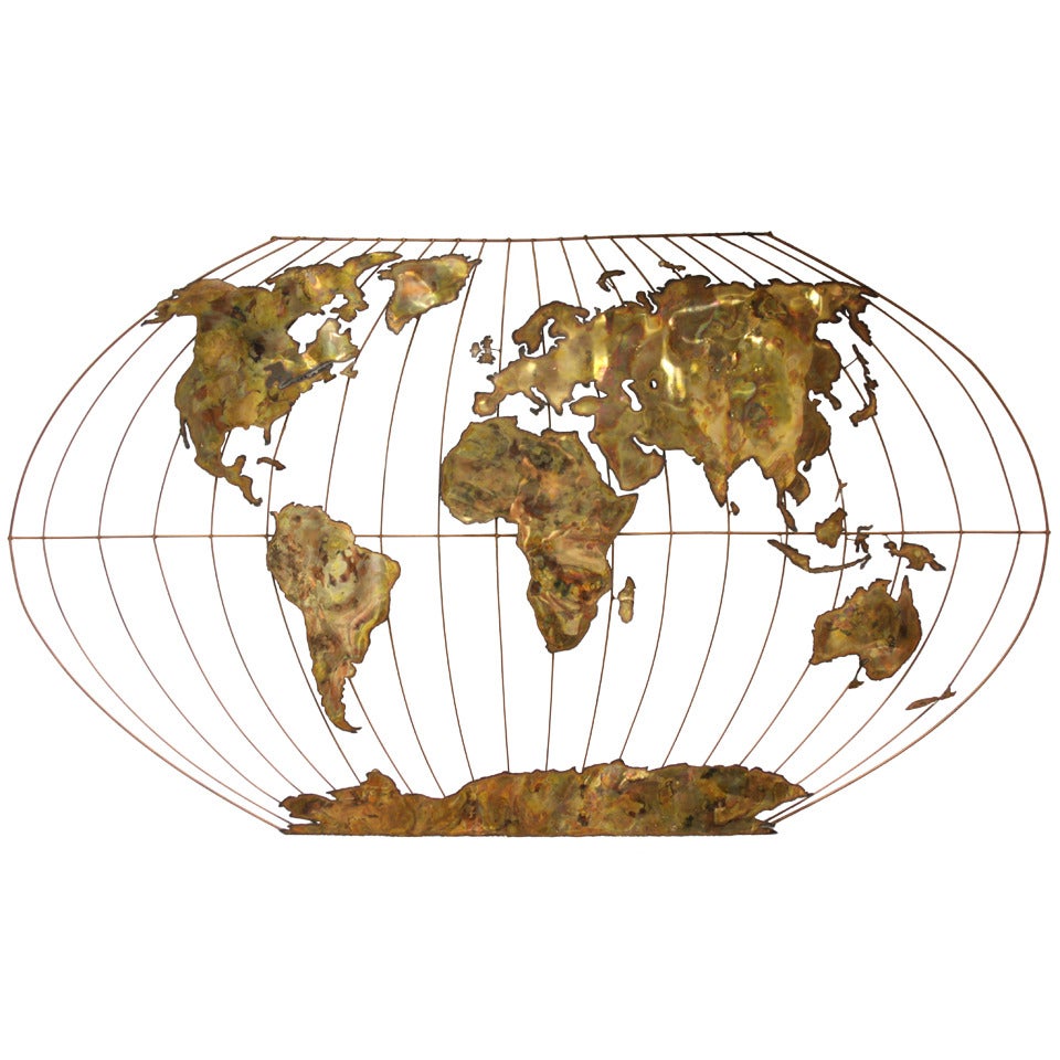 Massive World Globe Curtis Jere Style  Wall Sculpture