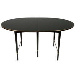 Paul Mccobb Oval Mahogany and Brass Dining Table with Six Leaves