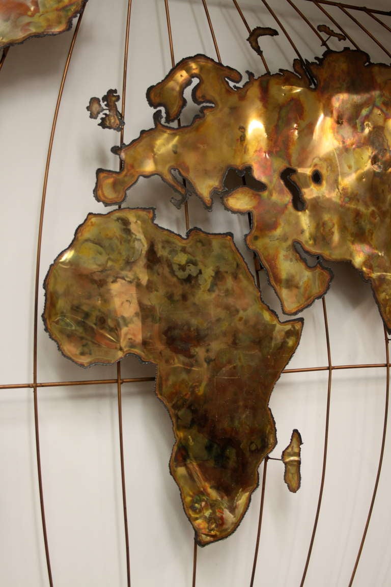 Massive World Globe Curtis Jere Style  Wall Sculpture In Good Condition In St. Louis, MO
