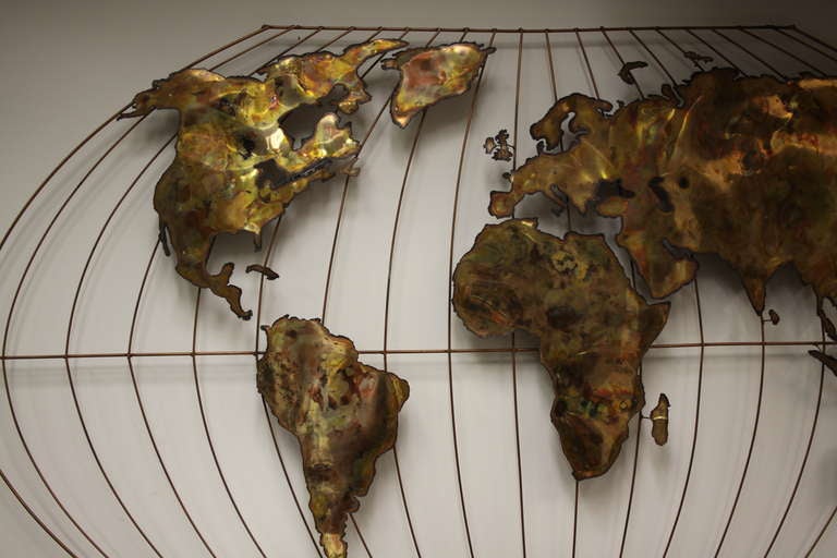 American Massive World Globe Curtis Jere Style  Wall Sculpture