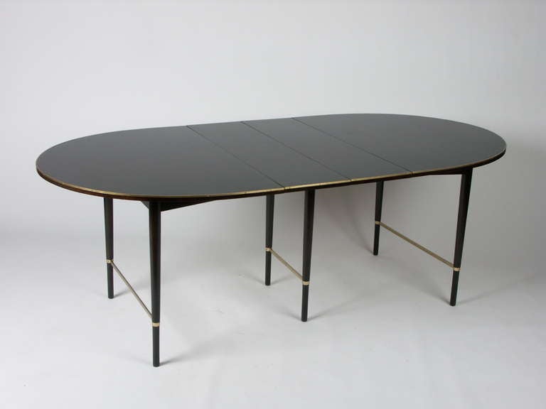 Paul Mccobb Oval Mahogany and Brass Dining Table with Six Leaves 1