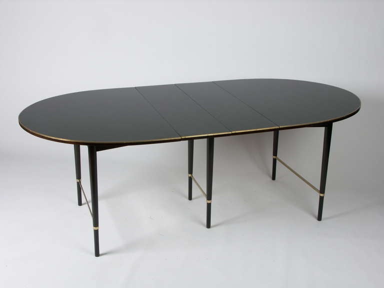 Mid-Century Modern Paul Mccobb Oval Mahogany and Brass Dining Table with Six Leaves