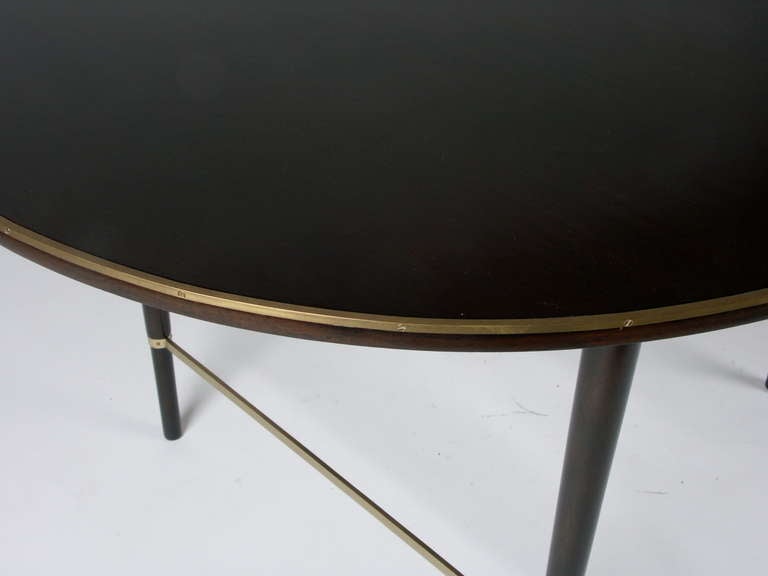 American Paul Mccobb Oval Mahogany and Brass Dining Table with Six Leaves