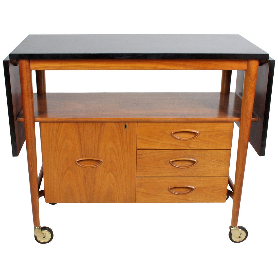 Mid-Century Drop Leaf Bar Cart by Drexel Heritage